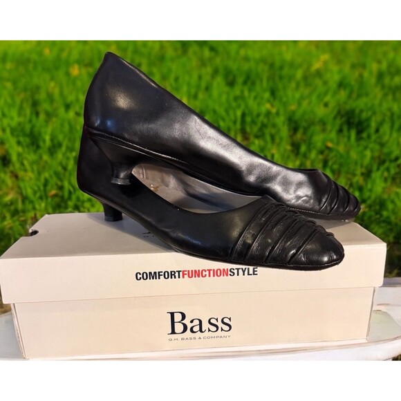 BASS Womens Soft Style Low Block Heel Shoe Black Bass Colleen Size 11 M Leather - Picture 1 of 7